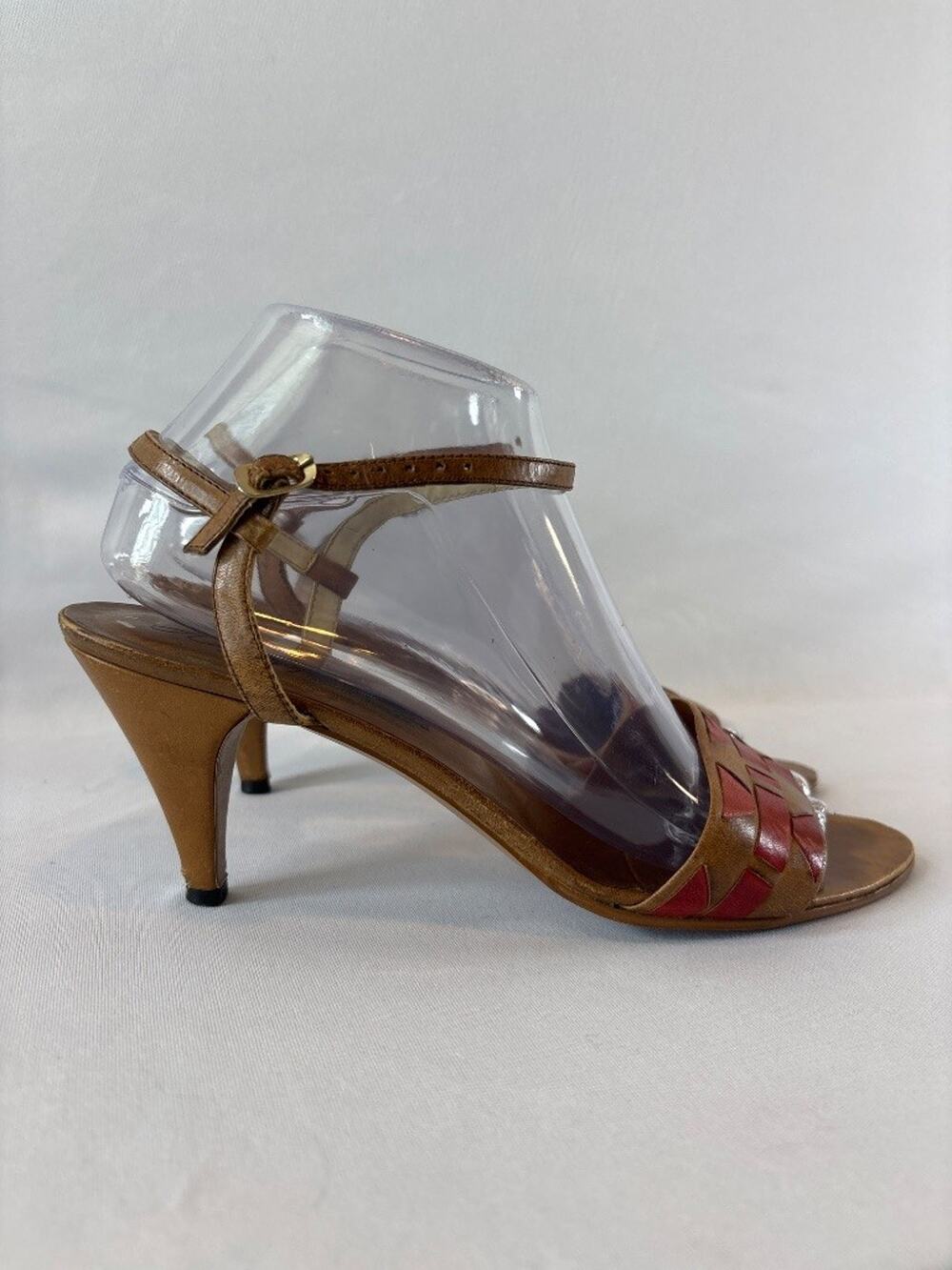 Hippopotamus‎ Brazil Tan Red Geometric Leather Sandal Heels Size 8.5N